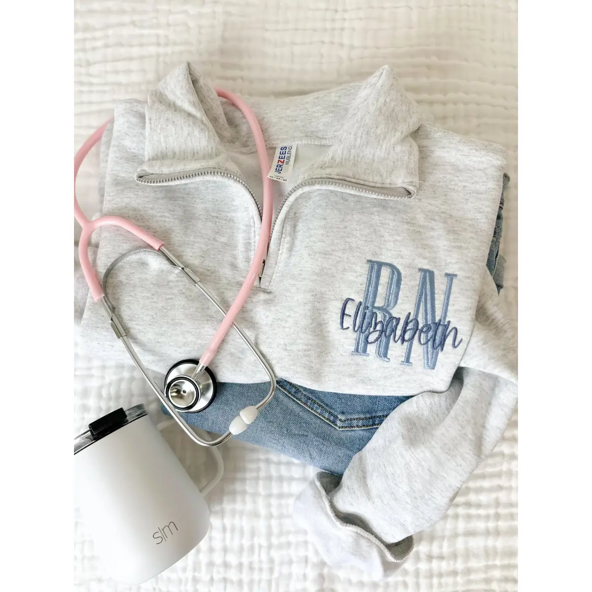 [Ship Us]Custom RN Nurse Quarter Zip Pullover, Personalized Registered Nurse Sweatshirt with Name and Stethoscope Embroidery, RN Gift for Women, Nursing Graduation Gift, Nurse Apparel