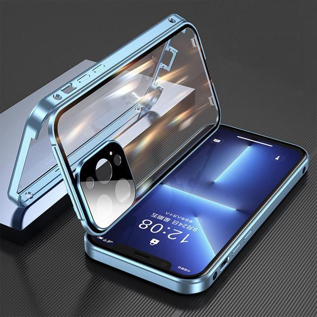 360°Full Protected Metal Magnetic Double-Sided Glass Snap Lock Phone Case For iPhone 16 Pro Max 14 13 12 15 Pro Max Bumper Cover