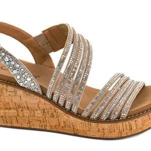 Corkys Rhinestone About Last Night Wedge Sandals with Strappy Design and Wedge Heel