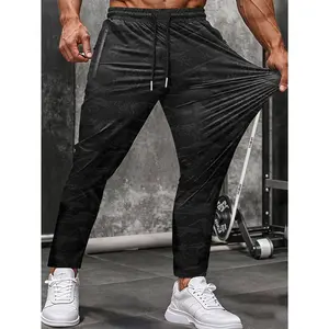Men Camo Joggers High Stretch Drawstring Waist Zipper Pockets Trendy Slogan Printed Active Pants Soft Casual Sweatpants For Outdoor Fitness Daily Street Style All Season Wear SummerVibes