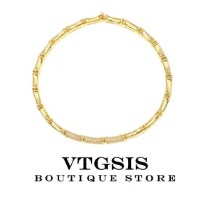 Lucky Bamboo Gold Necklace: Articulated Links w/ Diamond Accents. Symbol of Strength & Growth. Luxury Statement for Boardroom to Gala. Elevate Your Story!