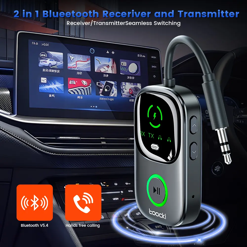 Toocki 2-Pack Wireless Bluetooth 5.4 2-in-1 Car Aux Adapter - 3.5mm Jack Audio Transmitter & Receiver, Travel-Friendly for Flight/Airplane, Compatible with iPhone Radio, Car Speakers, Supports Calls