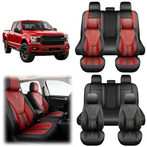for Ford F150 F250 F350 F450 Super Crew/Crew Cab 2009-2023 5 Seat Luxury Nappa Leather Seat Covers, All Wrapped Anti-Slip Truck Seat Cushion Protector Pad with Lumbar Support
