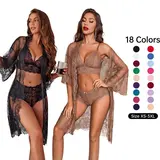Avidlove Women's Alluring 3-Piece Lingerie Collection Brassiere and Brief Set featuring Lace Wrap Robe Sleepwear Sheer Night Dress Perfect for Gifts Special Occasions and Regular Wear Plus Size XS-3XL