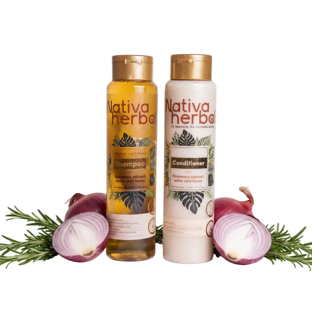 Nativa Herbal Onion & Rosemary Shampoo + Repair Treatment Set with Honey & Biotin for Hair Growth, Anti Hair Loss, Volume & Frizz | Shampoo de Cebolla y Romero para Crecimiento y Caída del Cabello | Daily Cleanser 18.5oz