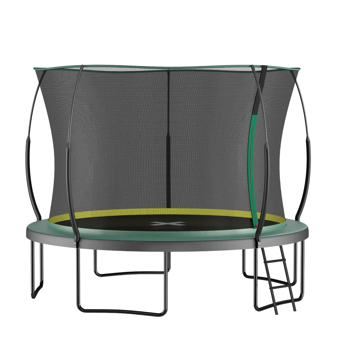 12FT Springfree No-Gap High-Bounce Outdoor Trampoline with Silent Bounce Bungee Cords, Curved Fiberglass Poles, PVC+PP Abrasion-Resistant Pad, Galvanized Powder-Coated Frame, 5 W-Shaped Legs, 5000hrs UV Test, Ladder & Shoe Bag, High-Bounce Outdoor Trampol