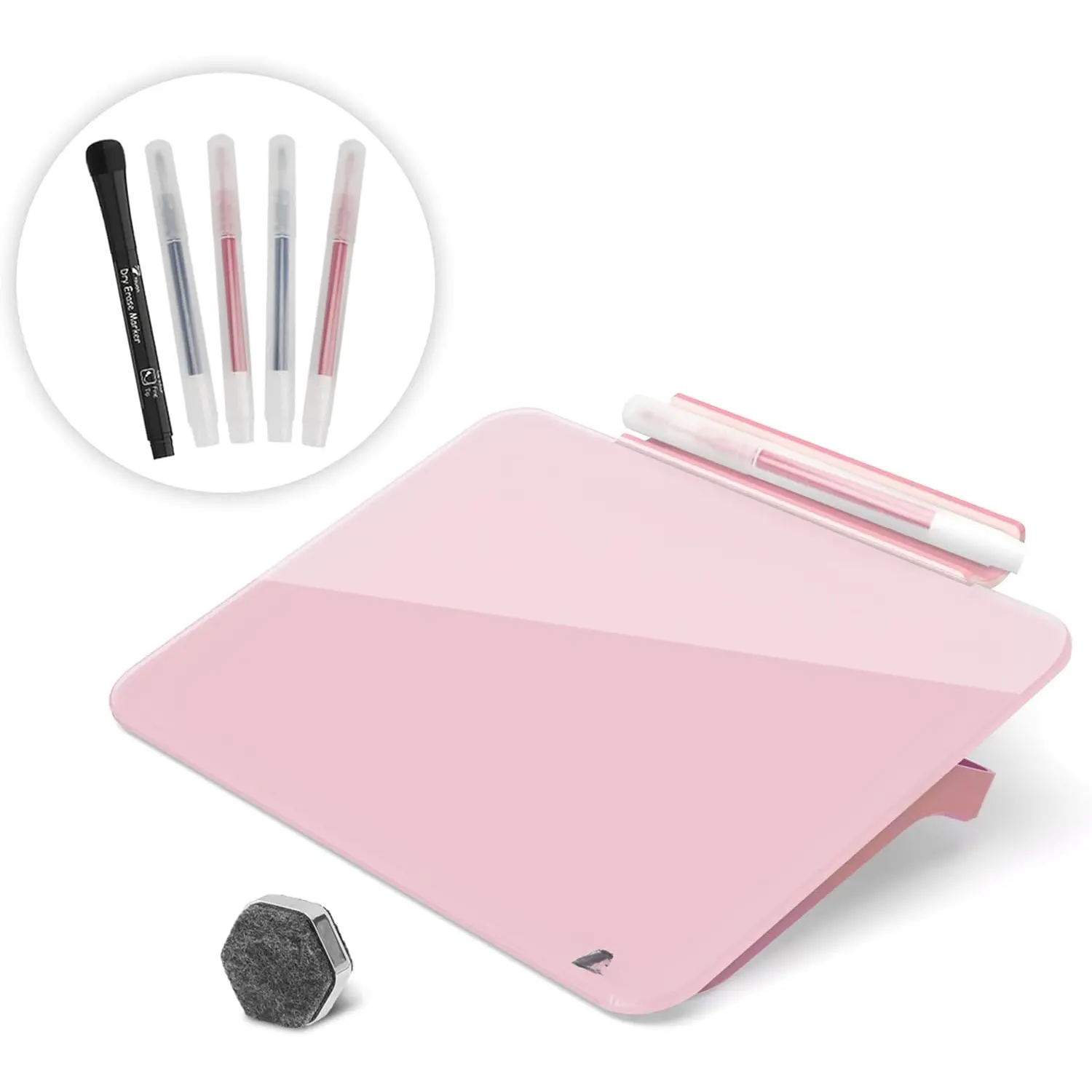 Pink Mini Desktop Pure Glass Whiteboard, Small Slope Slick Desk Whiteboard Glass, Desk White Board, Desktop White Board Dry Erase, Stenography Artifact for Office Home Schooling Decor, 8x6 Inches