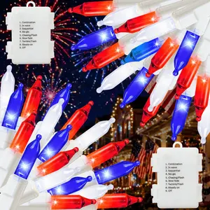 2 Pack 100 LED 4th of July Decor String Lights, 38.4FT Battery Operated Red White Blue Patriotic Lights with 8 Modes & Timer for Indoor Outdoor Decorations