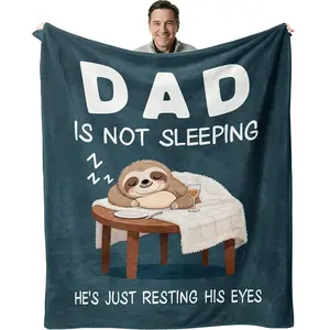 1pc Funny Birthday Gifts for Dad from Daughters Sons Christmas Father's Day Dad Can't Sleep Happy Blanket Gifts