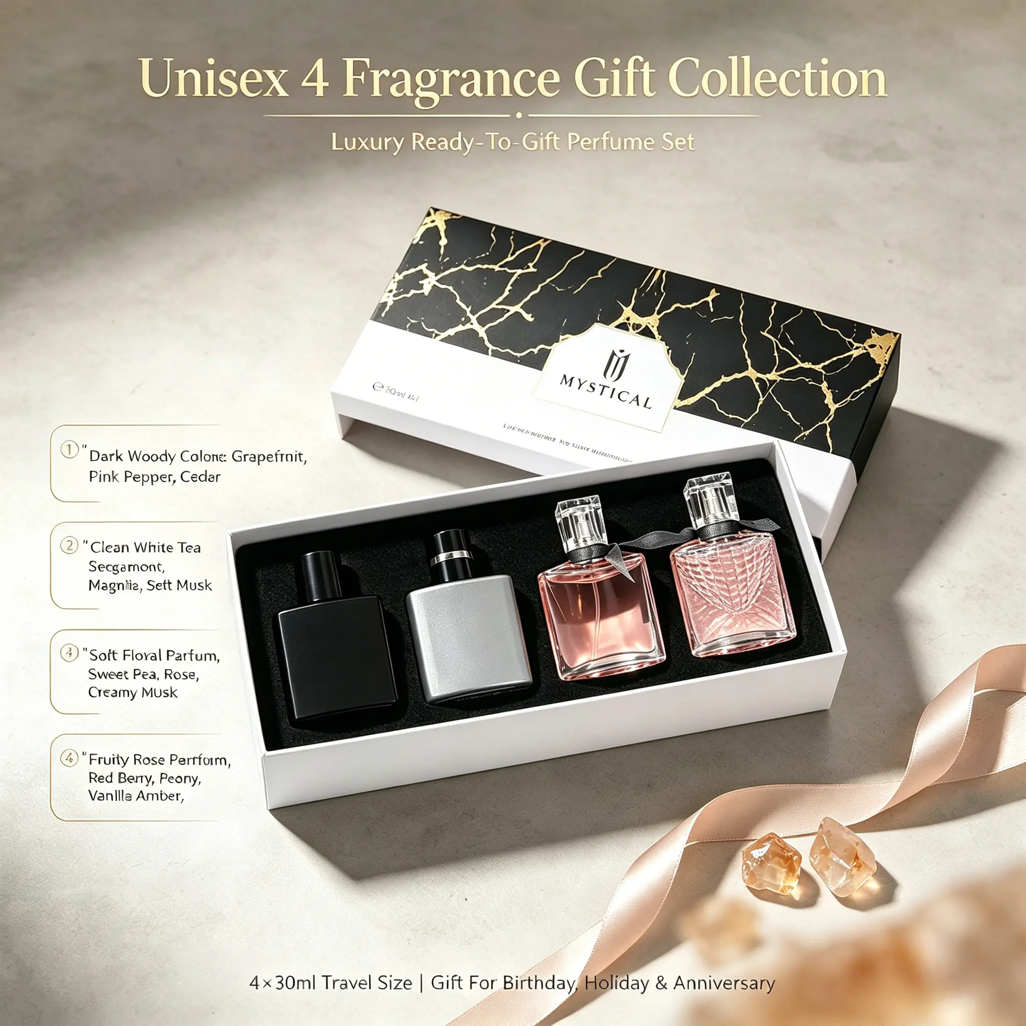 Mini Unisex EDT Perfume & Colognes Gift Set 30ml×4 | Floral Fruity Woody Fragrance, long lasting women perfumes, fresh lasting women's perfume & perfume for women, for daily dating, Thanksgiving Christmas Valentine Mother's Day Holiday Gift