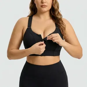 Front Zip Sports Bra for Women Cross Back Push Up Sports Bra with Adjustable Straps High Impact Yoga Gym Workout Bra