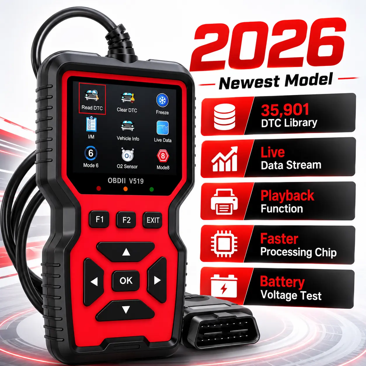 OBD2 Scanner Diagnostic Tool, Car Voltage Tester with Full OBDII Functions, Read/Clear Codes, Mode 6 & 8 Tests for Most 2003+ OBDII/EOBD Vehicles