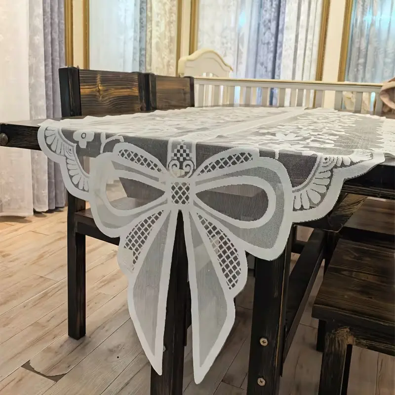 Milan-Style Party Tablecloth with Beautiful Lace Accents, Features Distinctive Design and Elegant Bow Design, Ideal for Enhancing Your Home Décor, Decoration