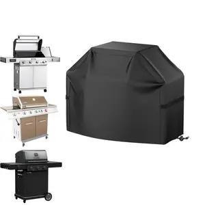 Grill Cover, 58 inch BBQ Gas Grill Cover for Outdoor Grill, Household Items, Waterproof, Anti-UV, Rip-Proof, Fade Resistant Material, Barbecue Cover with Hook-and-Loop Straps & Adjustable Hem Drawstring, Black, Durable Cover