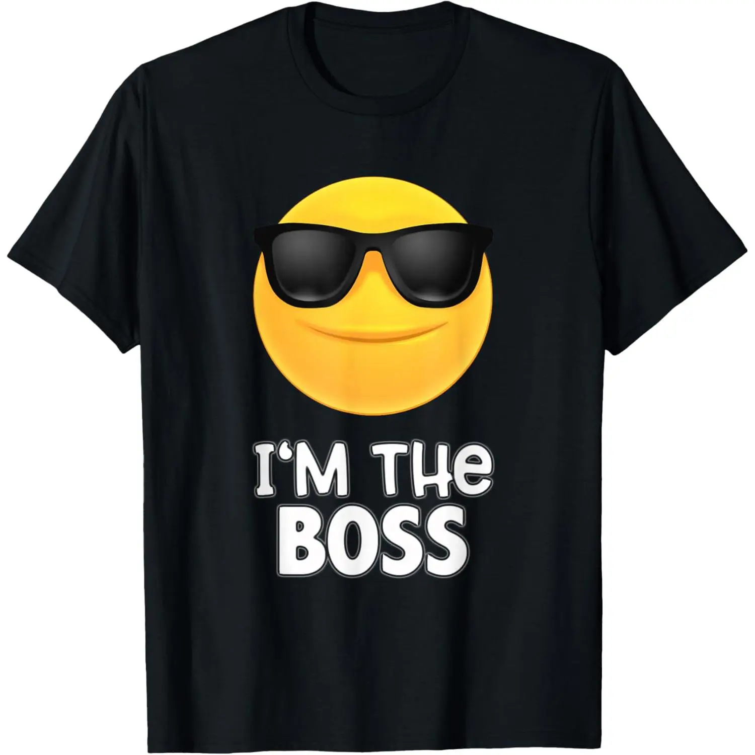 Menswear Short-Sleeve Soft Streetwear T-Shirt - "I'm The Boss" Sunglasses Emoticon, Kiss Face Graphic Tee, Shortsleeve