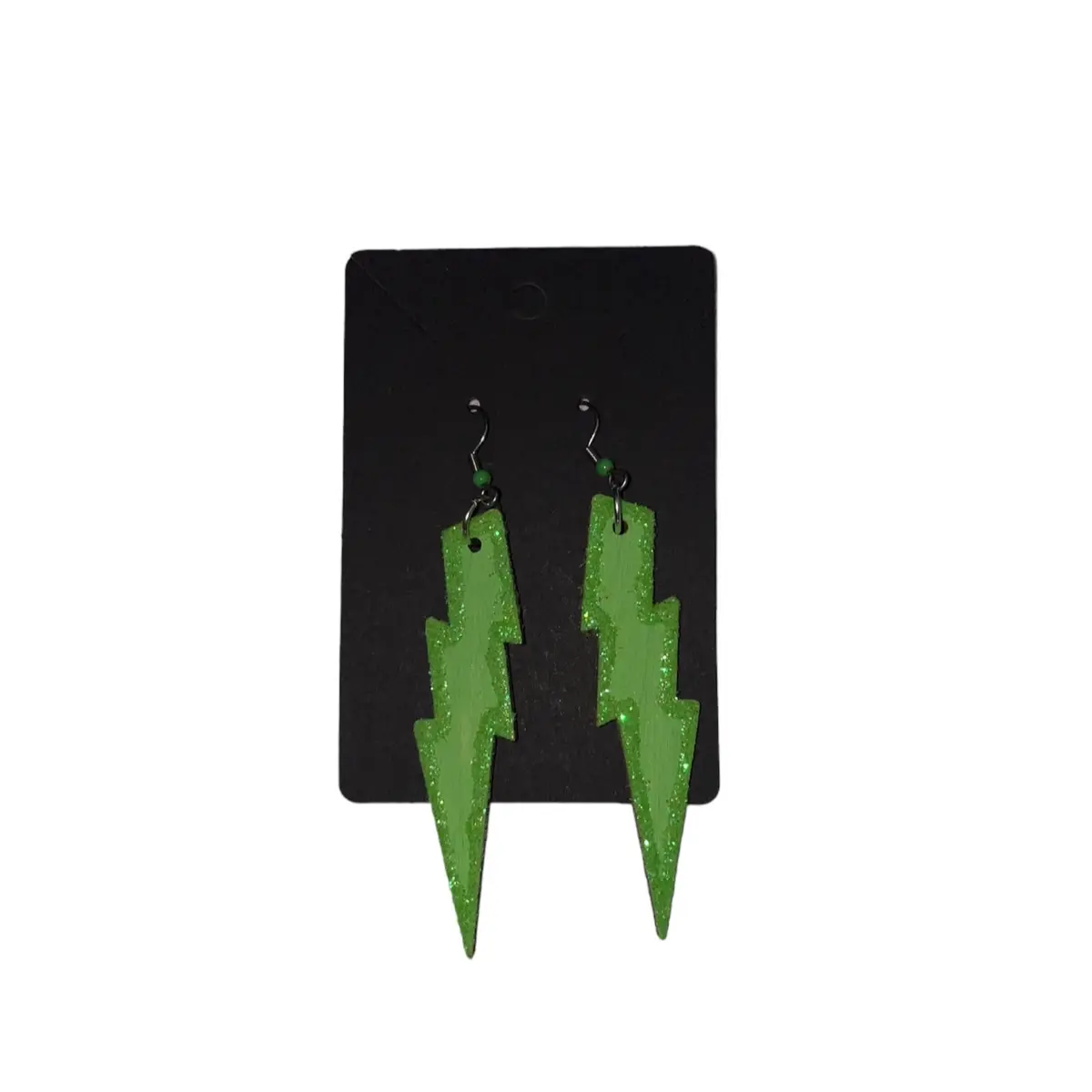 Lime green wooden lightning earrings