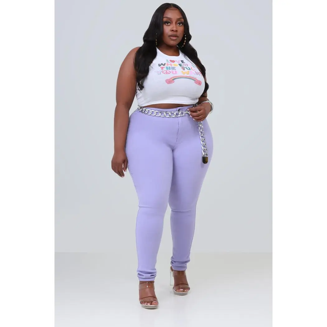Super Swank High Waist Stretchy Jeans - Lavender