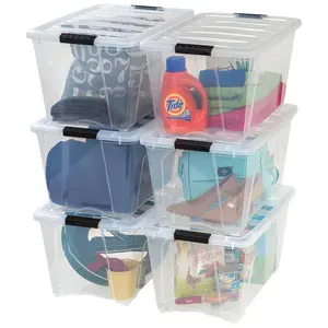 IRIS USA 6 Pack 54 Quart Stackable Plastic Storage Bins and Latching Lids, Clear