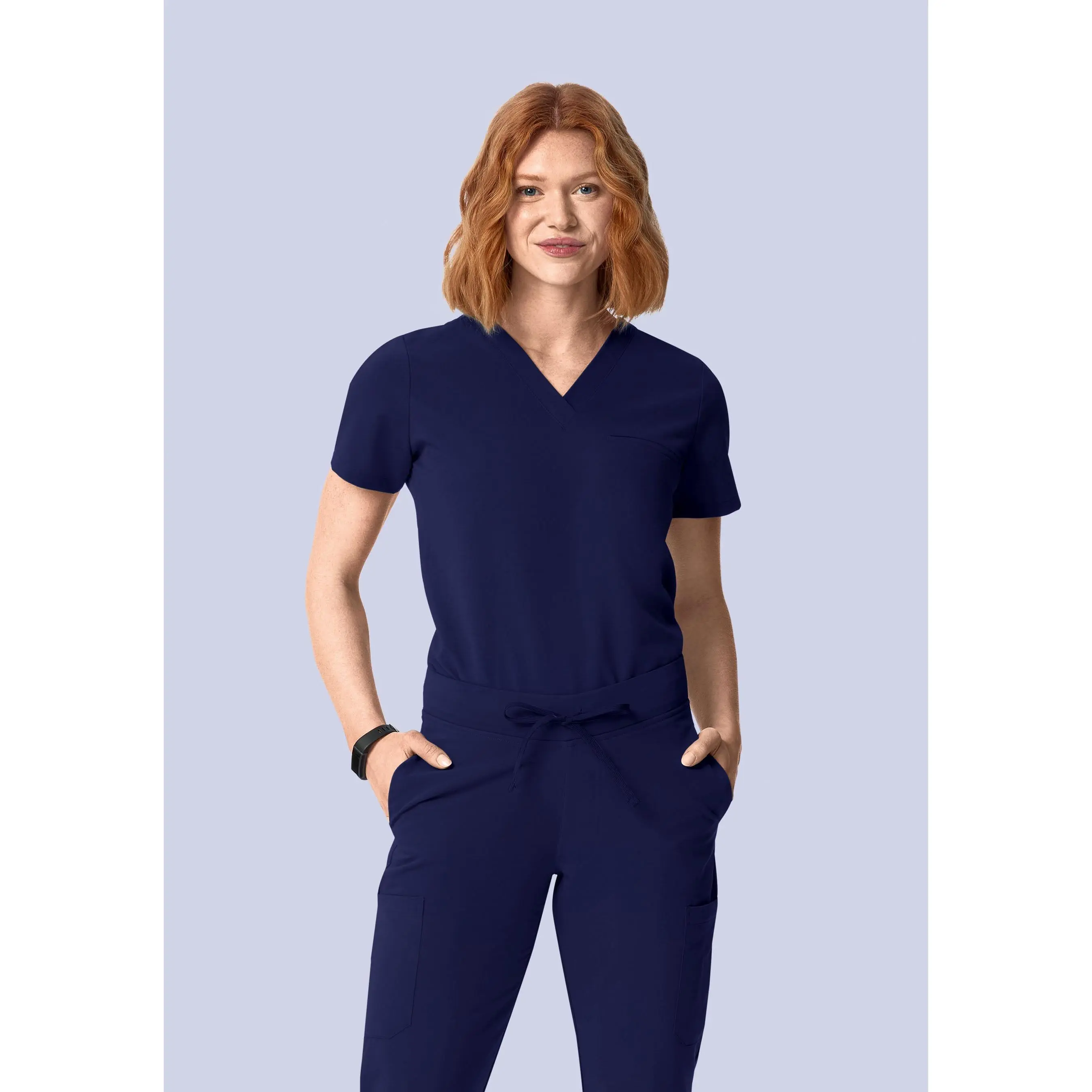 Men's 1-Pocket Breathable Fabric Navy Workwear Uniform Top, Professional Men's Work Clothing
