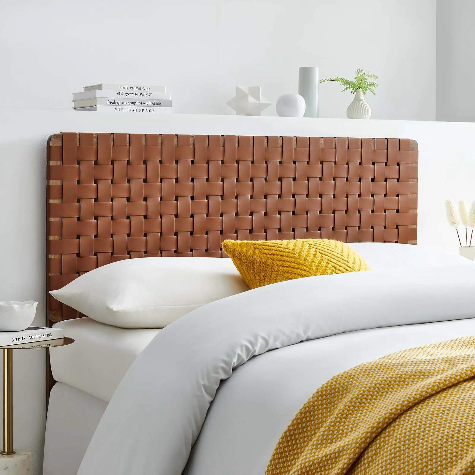 Modway Sparta Weave Full Vegan Leather Headboard in Walnut Brown