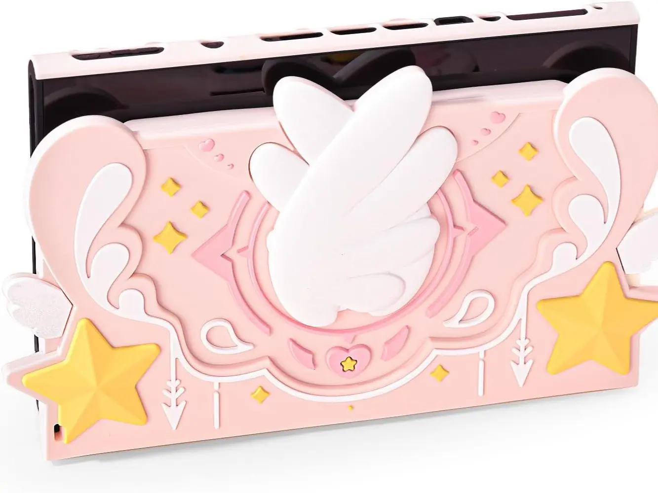 GeekShare Soft Silicone Faceplate Cover Compatible with Nintendo Switch 2 Charging Dock, Star Wings Series Soft Faceplate Protector - Anti-Scratch Dock Cover with Precise Cutouts (Pink)