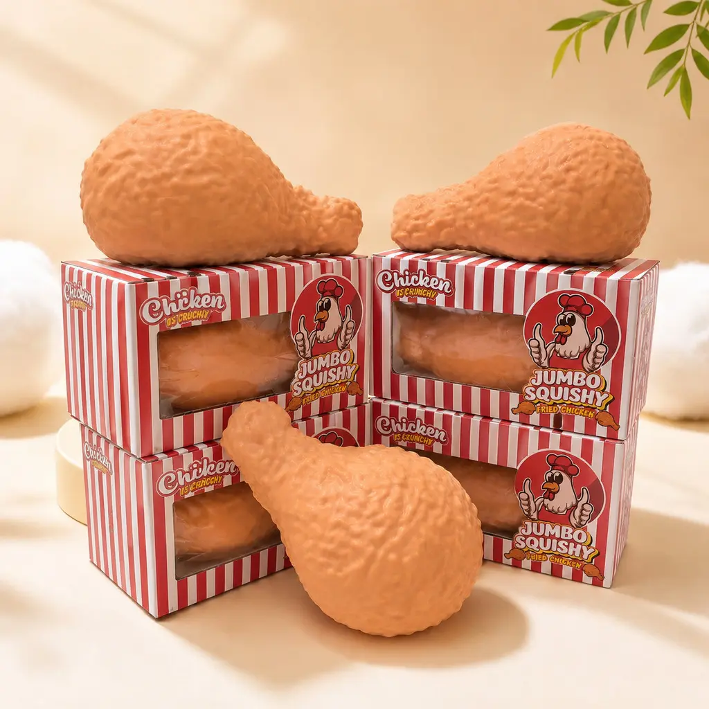 Stress-relief toy in the form of a fried chicken leg, high aesthetic value, creative and funny, a fun food-themed squeeze toy