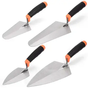 4 Pack 6" Masonry Hand Tool Set, Pointing Trowel Gauging Trowel Set with Rubber Grip, Carbon Steel Masonry Brick Trowels, Bricklaying Trowels for Concrete Cement Plaster Mortar Stucco Tile