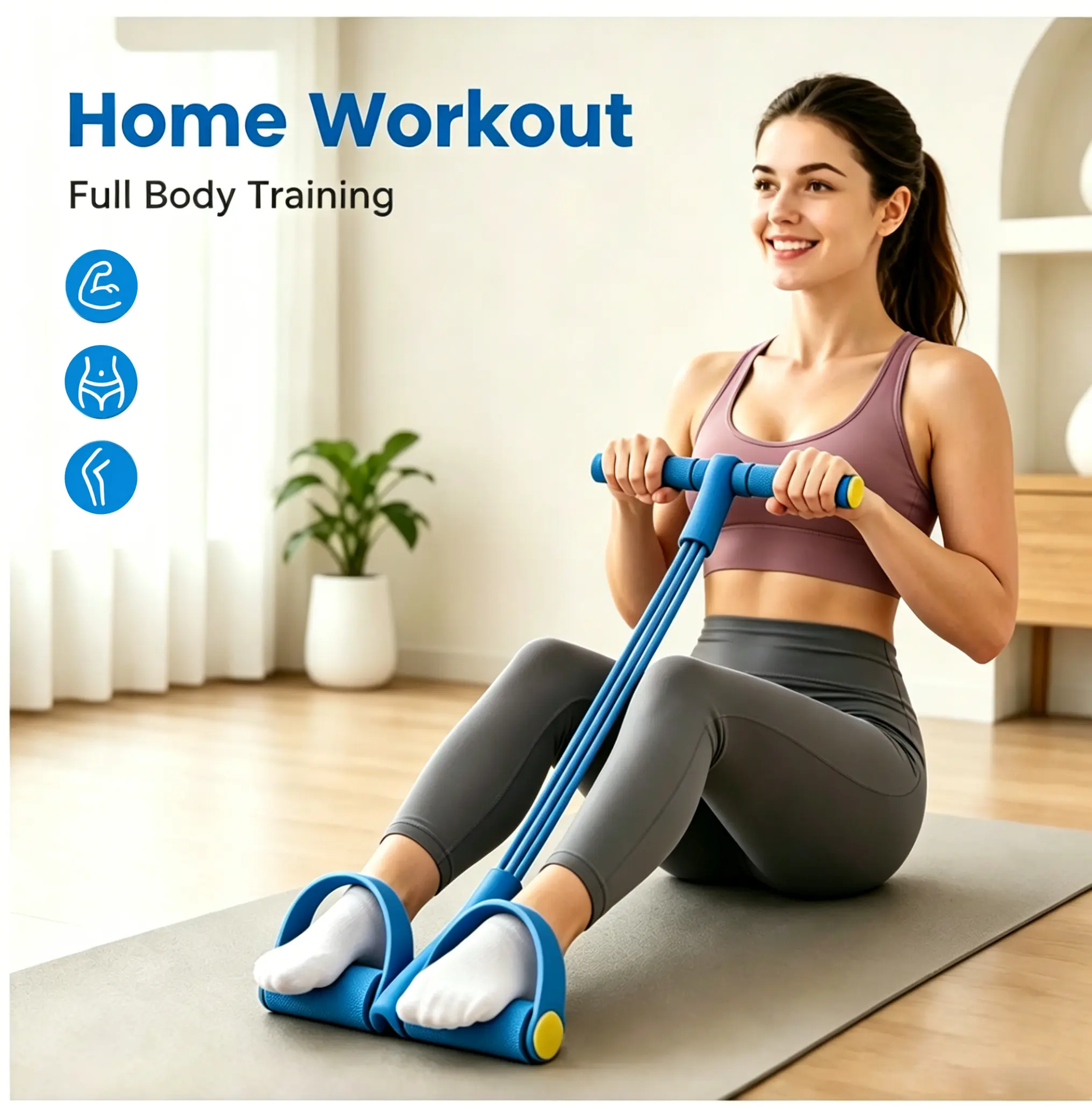 Mini Reformer Style Ab Training Equipment, Core Trainer Fitness Board with 6 Natural Latex Resistance Bands for Home Workouts, Tummy Exercise Equipment, Abdominal Muscle Trainer, Adjustable Abs Trainer