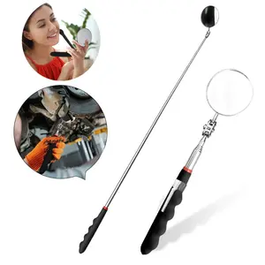 Telescopic 360 degree rotating inspection mirror, circular telescopic mirror with extension rod, technical personnel, mechanical maintenance personnel, observation and testing tools, beauty mirror, female car inspection observation mirror