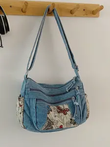 Chic Soft Denim Crossbody Bag, Multi-layer Multiple Pockets & Large Capacity, Casual Daily Shoulder Bag, Great for Commute, Shopping, Travel and Trendy Cowgirl Aesthetic
