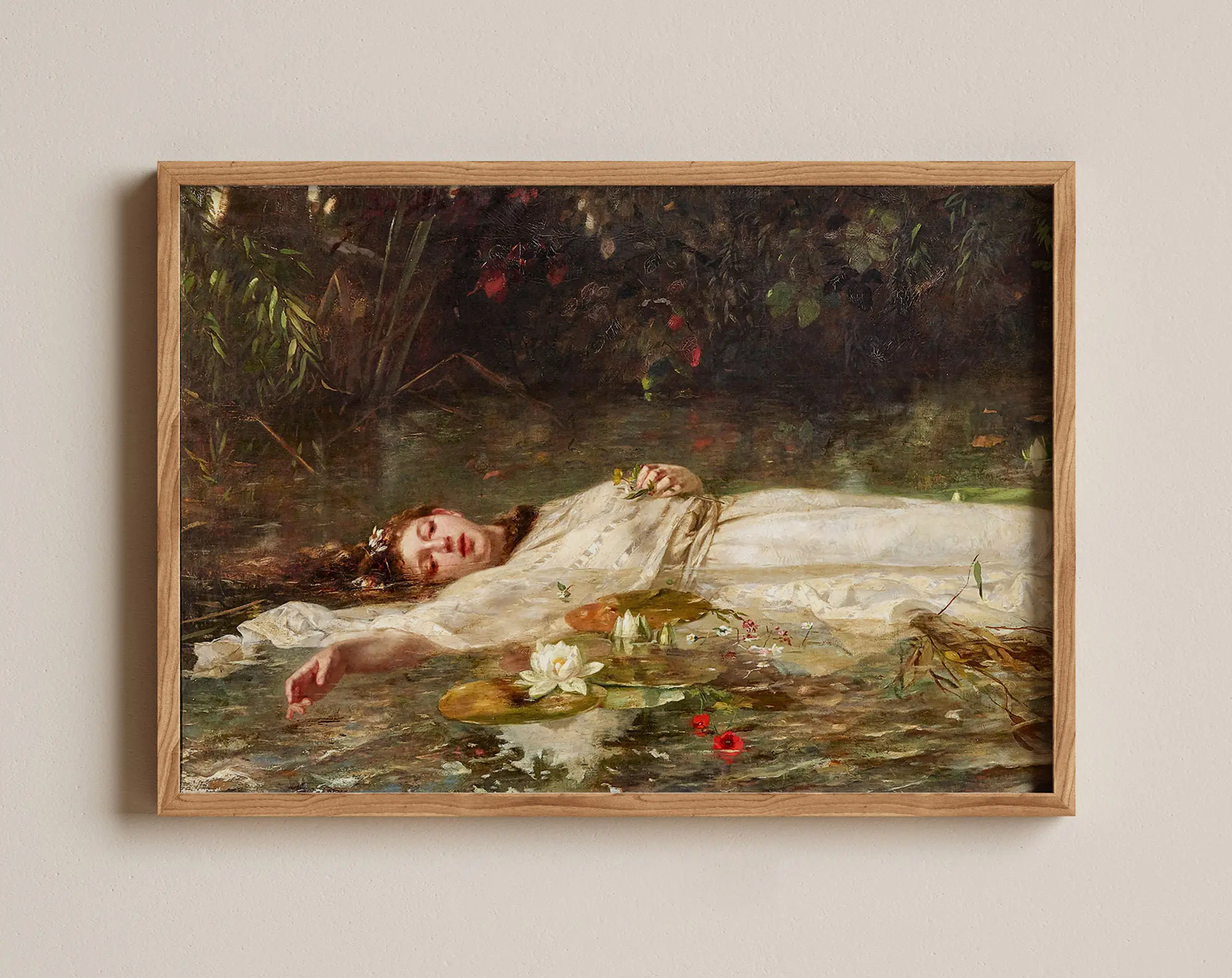 Ophelia by Friedrich Heyser, Classic Painting Wall Art, Antique Print, Wall Decor, Gift, Art Prints, Wall Art