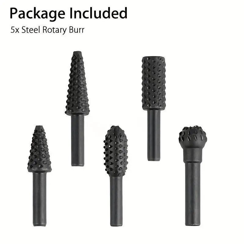 5-Piece Wood Carving Rotary Burr Set, Electric Router Bits for Root Carving and Tea Tray Polishing, Dremel Accessories