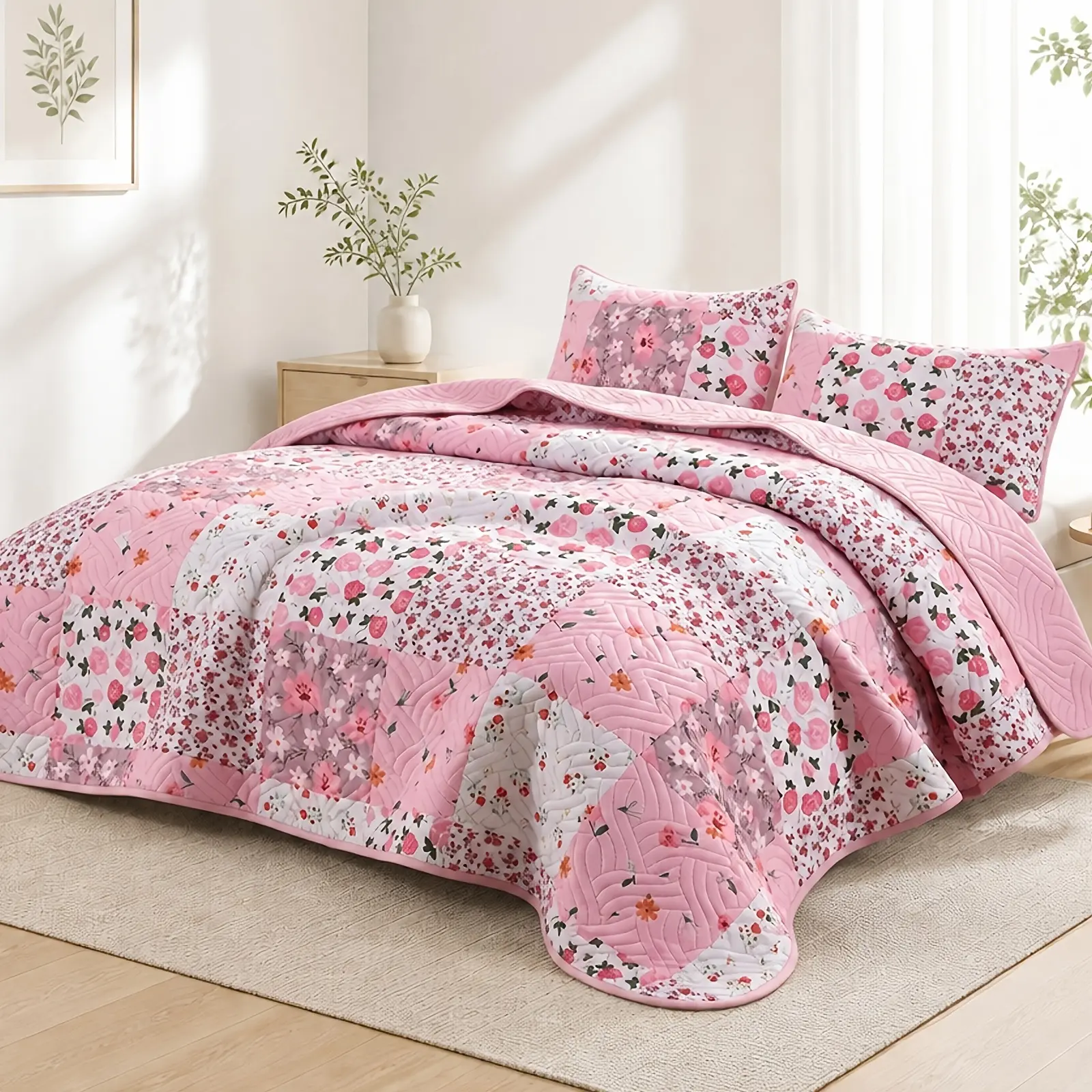 1/3pcs Ultra-Lightweight Quilt, Soft And Cooling Patchwork Floral Quilted Comforter bedding, Rustic-Style Bedspread, Breathable Summer Quilt, Queen-Size Bedspreads for Room Decor, Gifts for The Family