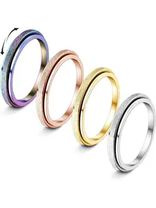 4 Pcs Multicolor Spinner Ring Set for Women Men Hypoallergenic Stainless Steel Frosted Sandblast Finish Stackable Rings Rotating Central Band Design Vibrant Rainbow Sleek Minimalist Look with Smooth Polished Inner Edges for Comfortable All-day Wear