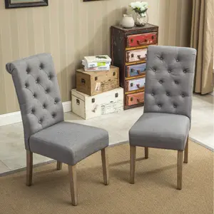 [Bellemave] Set of 2 Tufted Parsons Dining Chairs, Upholstered High-Back Chairs with Wooden Legs