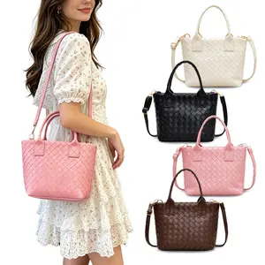 Woven Texture Tote Bag for Women, Large Capacity Crossbody Shoulder Handbag with Adjustable Detachable Strap, Trendy Practical Daily Use Bag