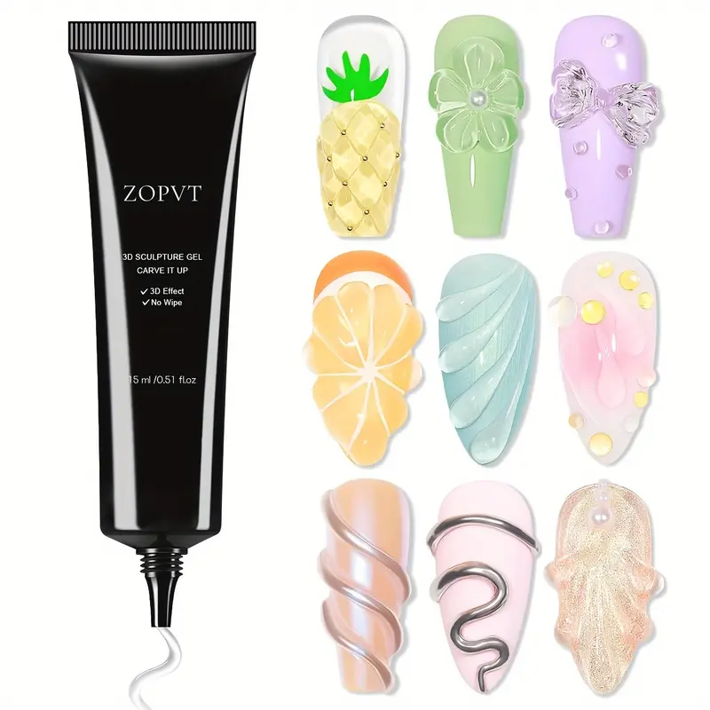 Zopvt 3D Nail Gel Sculpture Adhesive, Nail Art Products, Professional Glue for Manicure Design, Easy Application & Long-Lasting Hold