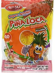 40 Pcs - Alteno Super Pina Loca (Pineapple with Chili Lollipop) Snack Sweet Candy Bonbon Spicy Tangy
