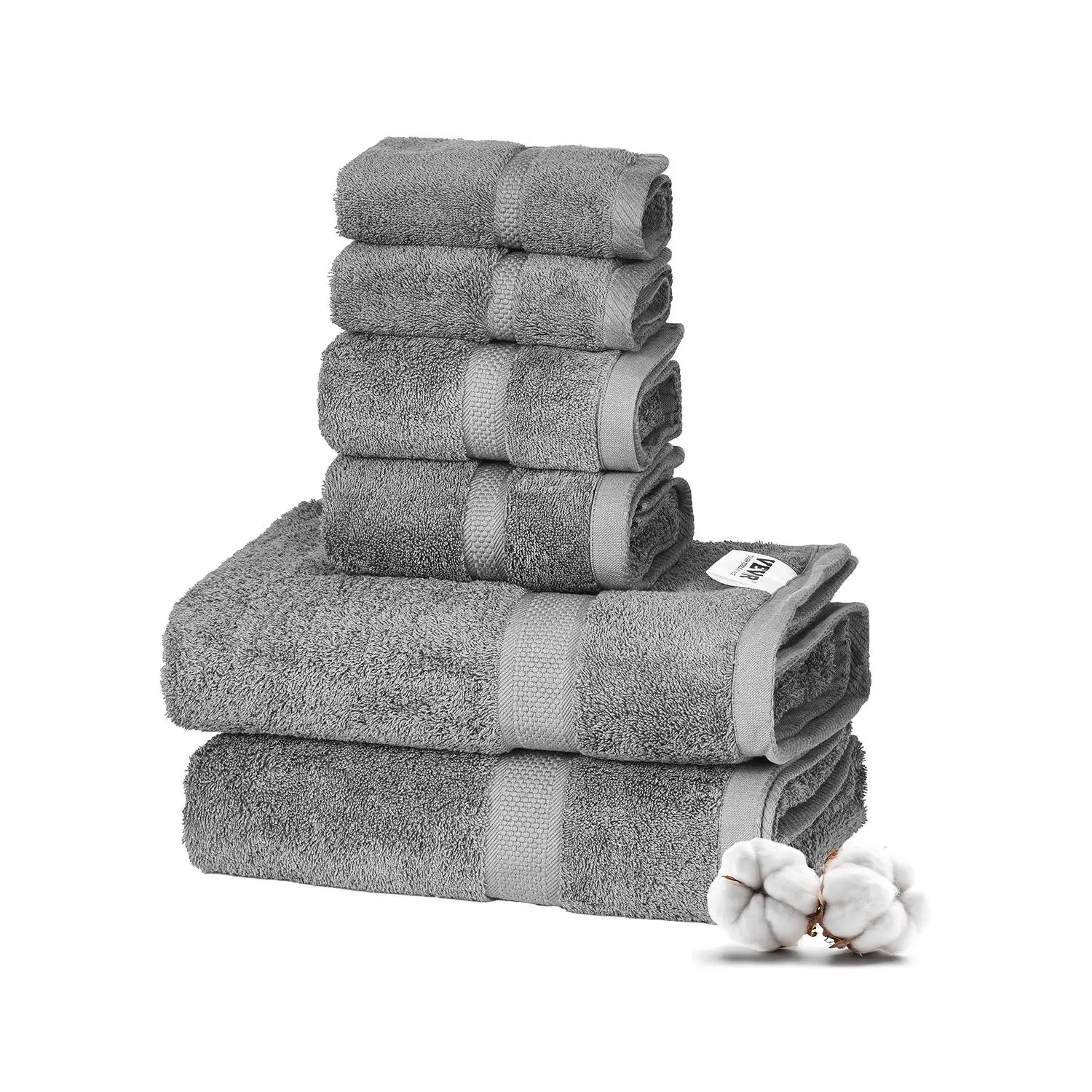 VEVOR 6-Piece Towel Set, 600 GSM 100 Cotton Towels for Bathroom, 2 Bath Towels, 2 Hand Towels and 2 Washcloths, Highly Absorbent Quick Drying Bathroom Towels for Bathroom, Gym, Hotel, and Spa