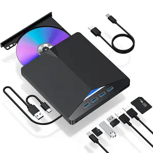 7-in-1 USB 3.0 & Type-C DVD Player, Portable CD/DVD Burner, External DVD Drive for Laptop and Desktop PC, Compatible with Windows 11/10/8/7 and Linux, Optical Drive, Data Transfer