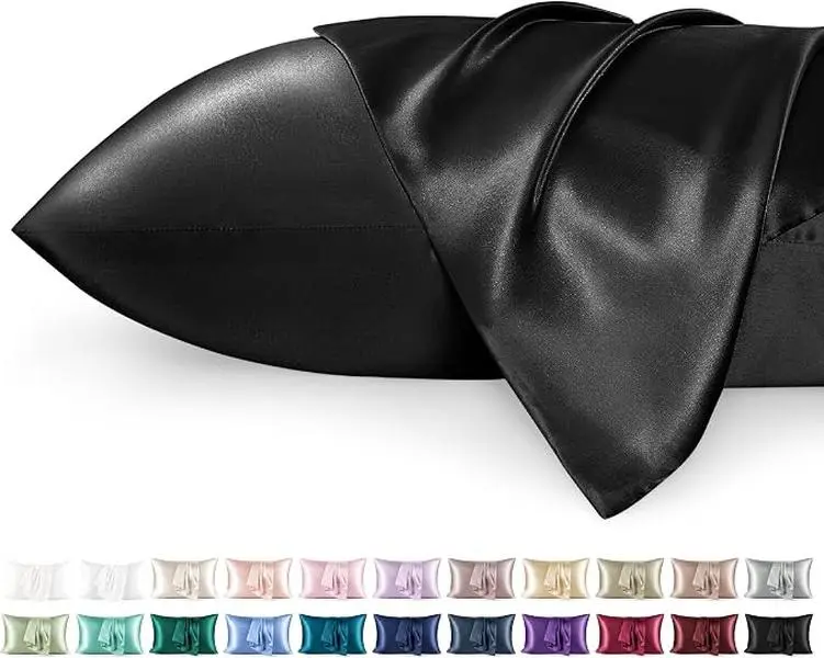 Silk Satin Pillowcase for Hair - Similar to Silk Pillowcase, Cooling Pillow Cases 2 Pack with Envelope Closure, Gifts for Women, Queen & Standard Size 50x75 cm, White