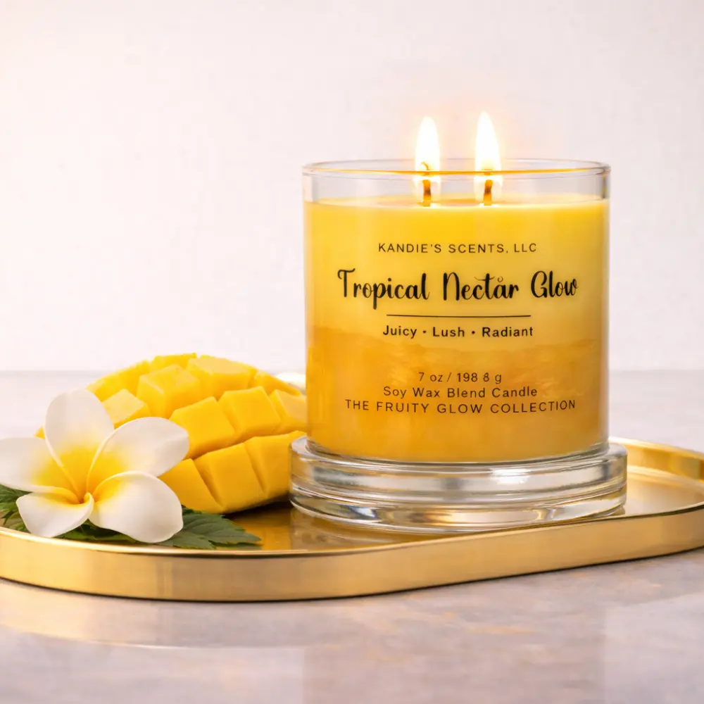 Tropical Nectar Glow Scented Candle 7oz Glass Jar | Bold Fruity Hand Poured Soy Candle | Tropical Home Fragrance