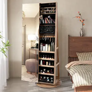 360° Swivel Jewelry Cabinet with Full Length Mirror 63" Jewelry Organizer Armoire Modern Elegant Design for Jewelry Storage and Aesthetic Furniture