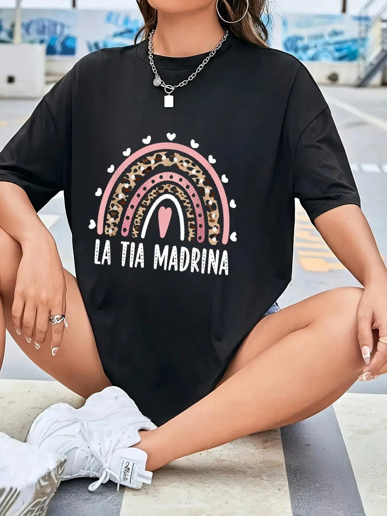 Women's La Tia Madrina Godmother Proposal Graphic T-Shirt, Casual Loose-Fit Soft Cotton Top with Round Neck, Layerable for Jackets, All Seasons, Chic, Style, Tshirt, Lady, Do Not Bleach, Short
