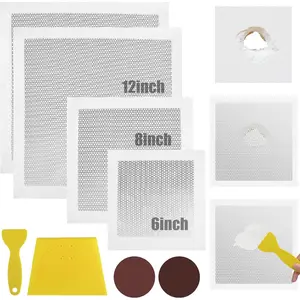 8Pack Drywall Repair Kit, 6/8/12/12 Inch Dry Wall Patch Kits for Large Holes with Scraper & Sandpapers,Heavy Duty Self-Adhesive Mesh Drywall Hole Sheetrock Repair Kit for Wall Ceiling