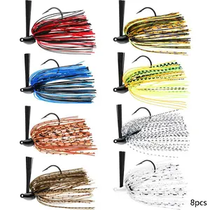 8pcs Bass Fishing Jigs Bass Weedless Football Jig Metal Football Head Kit Swim Silicone Skirts Weed Guard Flipping Lures, Colorful Rotating Metal Spinner Lure Fishing Lure Set for Fresh and Saltwater