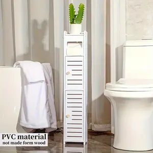 Multi-Tier Slim Bathroom Freestanding Storage Cabinet with Door + Top Shelf, Flip-Top Tissue Box, Must-Have for Small Bathrooms