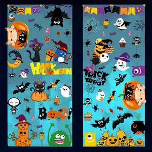 Halloween Window Clings for Glass 9 Sheets Pumpkin Bats Cute Double-Sided Window Stickers Decals for Halloween Decorations Indoor Party Mirror Home Room Decoration Shop Display