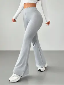 New High-Waisted Fashion Simple Solid Color Casual Butt-Lifting Slimming Gym Yoga Pants, Kardashian Style Flared Leggings, Summer & Spring Essential, Yoga Workout Pants