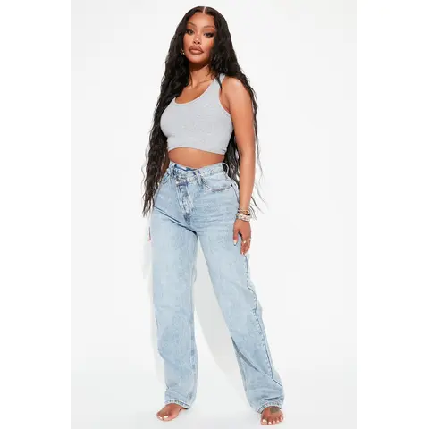 Crossover Straight Leg Jeans - Light Blue Wash